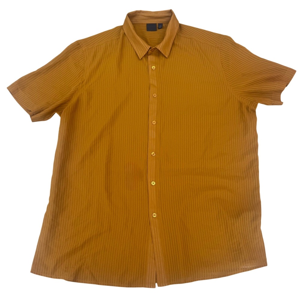 ASOS Button Down Mustard Gold Plisse Textured Short Sleeve Mens 2XL